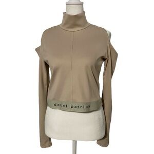 Daniel Patrick Nude Cold Shoulder Cropped Long Sleeve Athletic Top